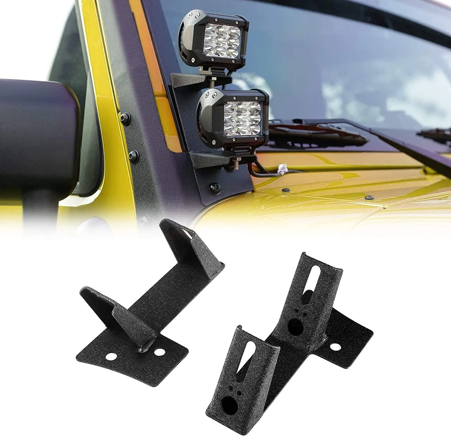 2pcs Black Dual A-Pillar Light Lower Windshield Hinge Mounting Brackets LED Pod Light for 2007-2017 Jeep Wrangler JK