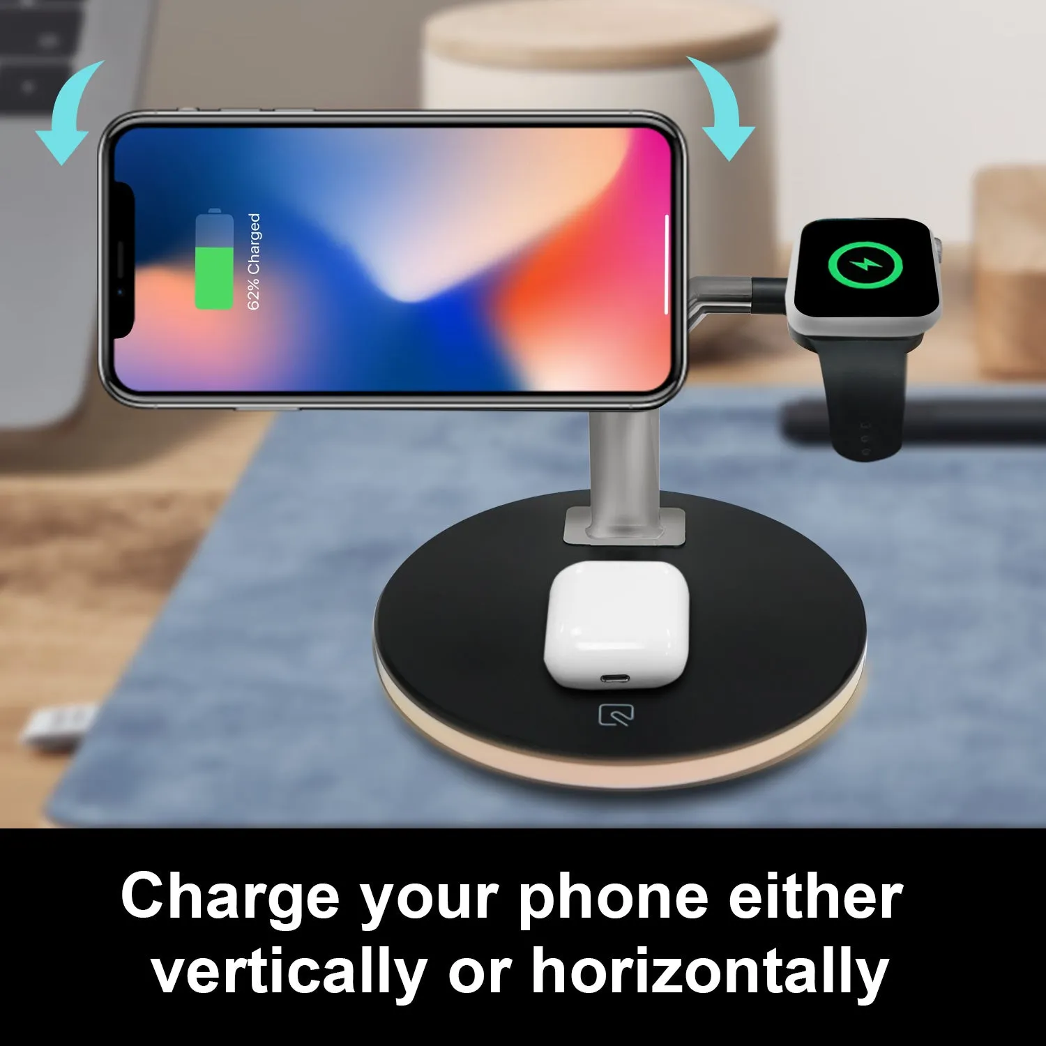 3-In-1 Wireless Charger Stand - LED Light, For Apple Devices