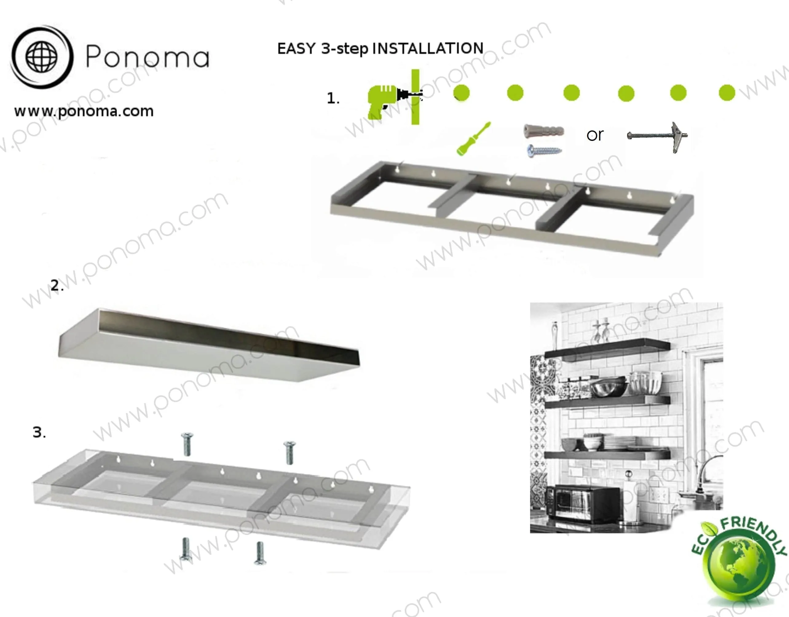 42"x12"x1.5" (cm.106.7x30.5x3.8) brushed stainless floating shelf with 2 LED lights