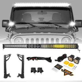 52" 5D-PRO LED Light Bar & 3"LED PODS & 2 IN 1 Design Windshield Mounting Brackets For Jeep Wrangler JK 2007~2017