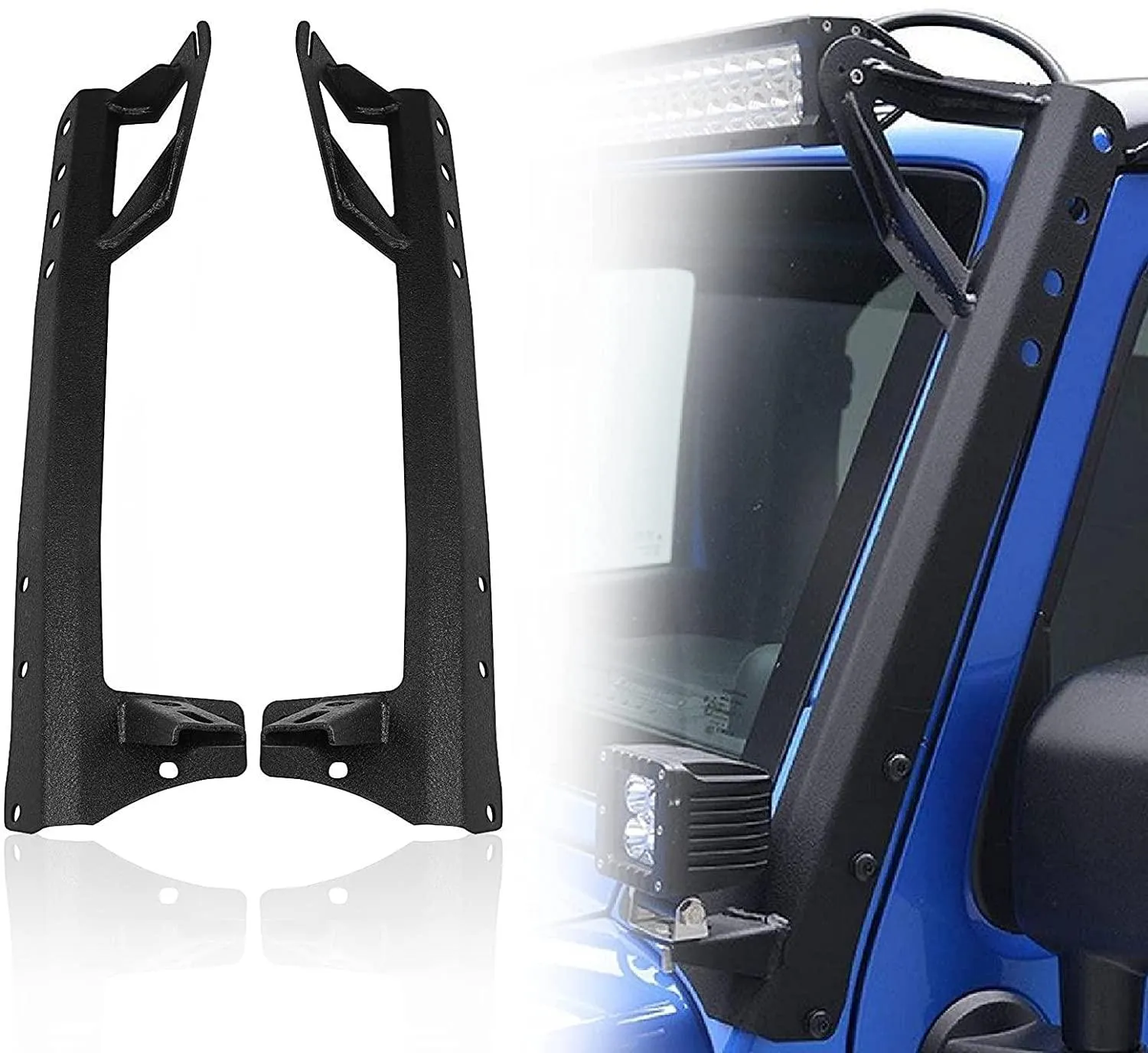 52" 5D-PRO LED Light Bar & 3"LED PODS & 2 IN 1 Design Windshield Mounting Brackets For Jeep Wrangler JK 2007~2017