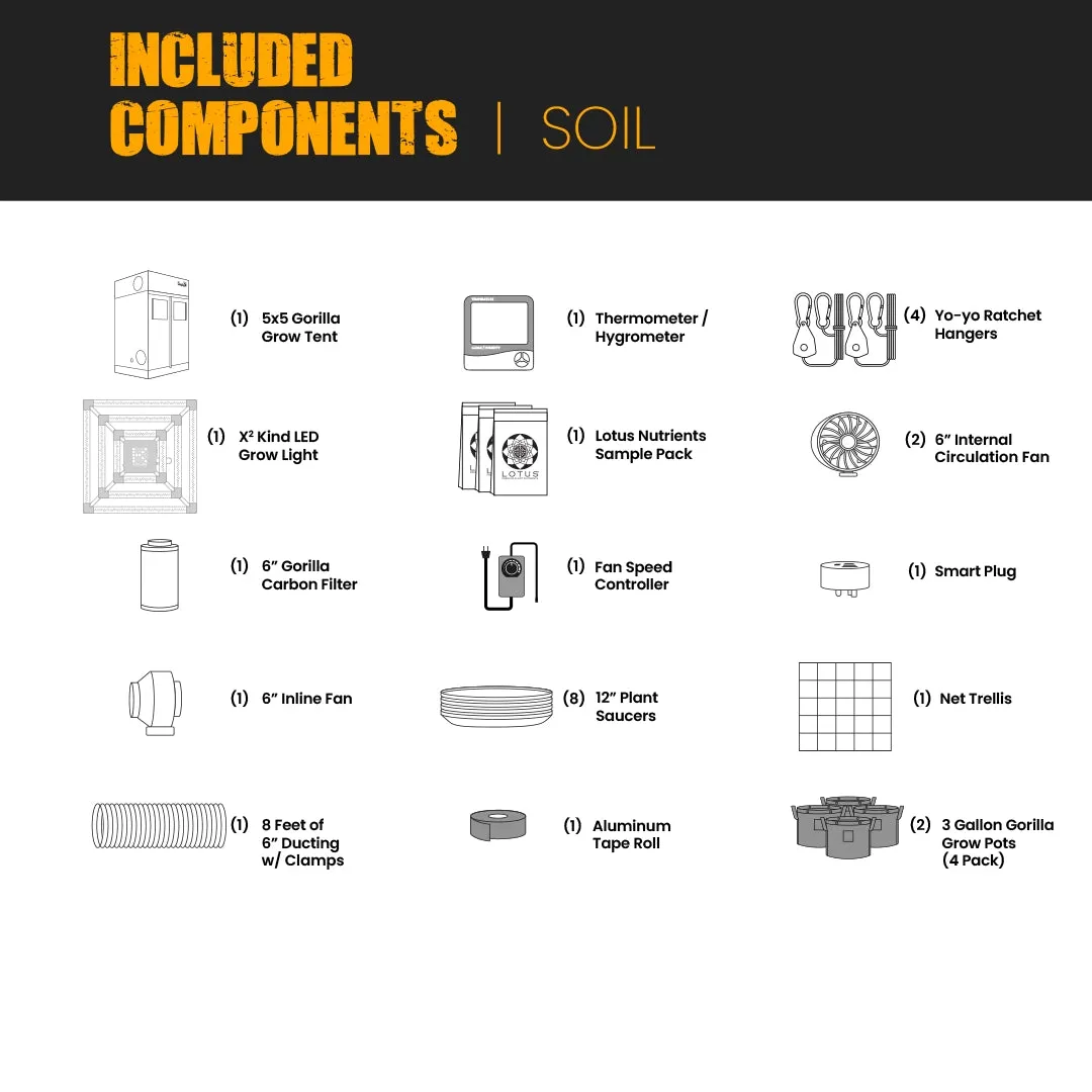 5x5 Grow Tent Kit Pro - Soil with X2 V2