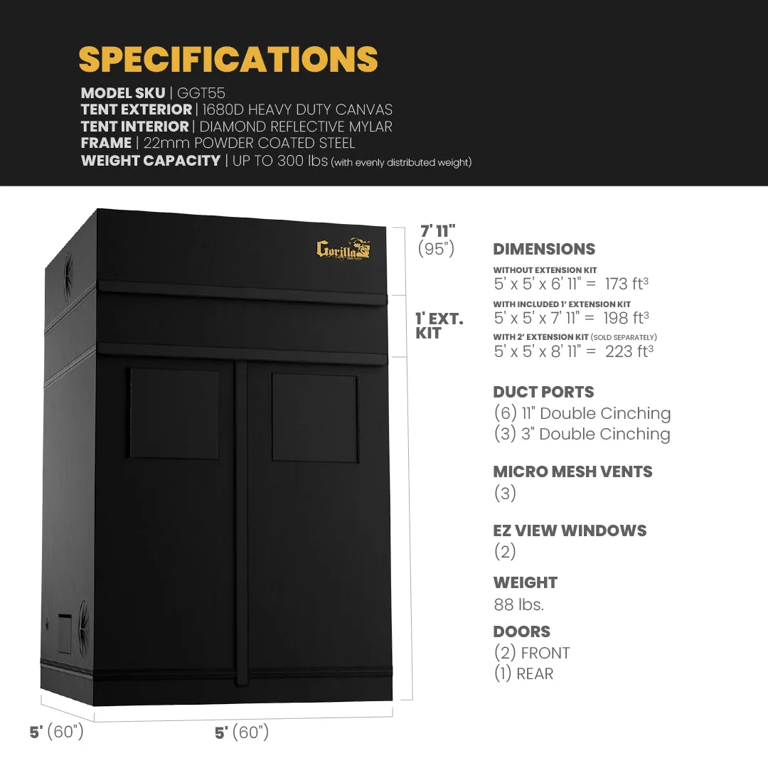 5x5 Grow Tent Kit Pro - Soil with X2 V2