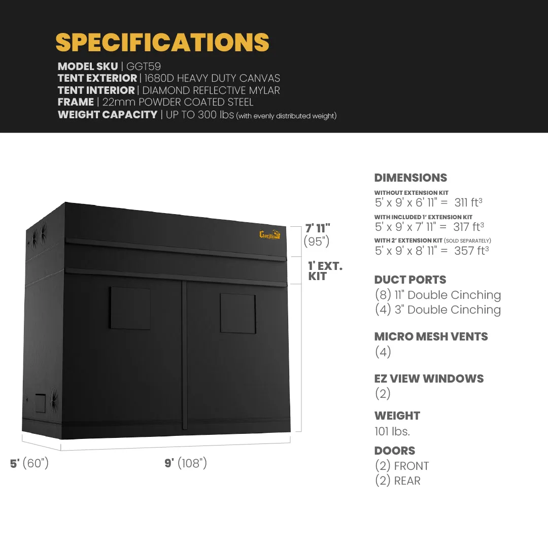 5x9 Grow Tent Kit Pro - Hydroponic with X2 V2