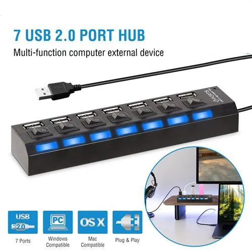 7 Port USB 2.0 Hub High Speed Multiport