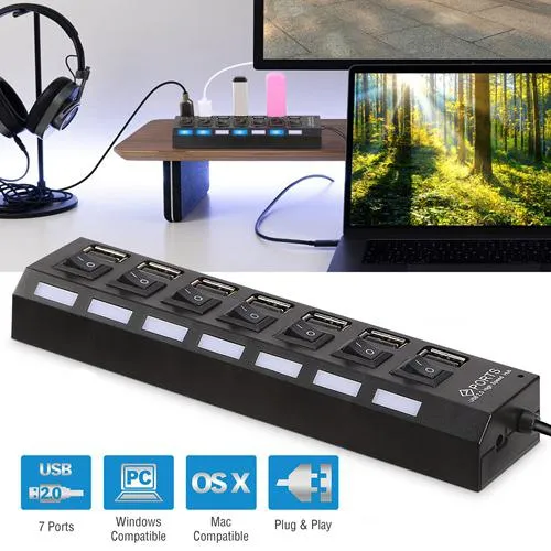 7 Port USB 2.0 Hub High Speed Multiport