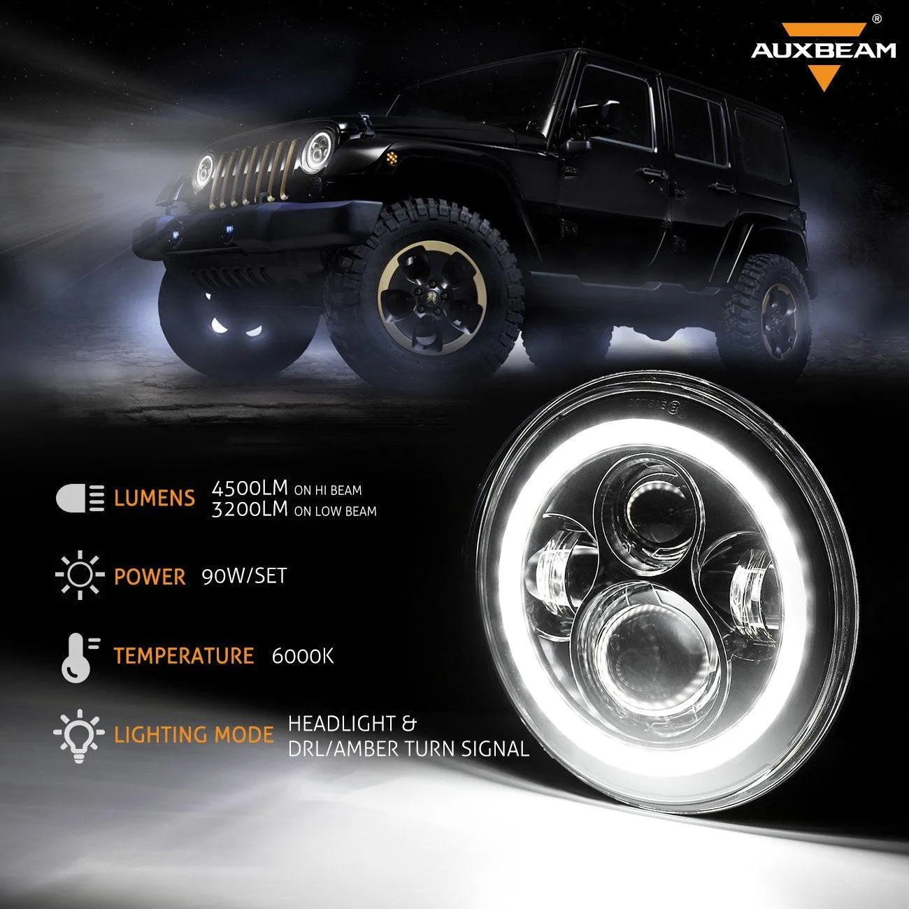 7" LED Halo Headlights   4" Inch LED Fog Lights with DRL   5D-PRO 52" Straight LED Light Bar   Windshield Mounting Brackets   18W Spot Beam Pod Lights Set for for Jeep Wrangler JK