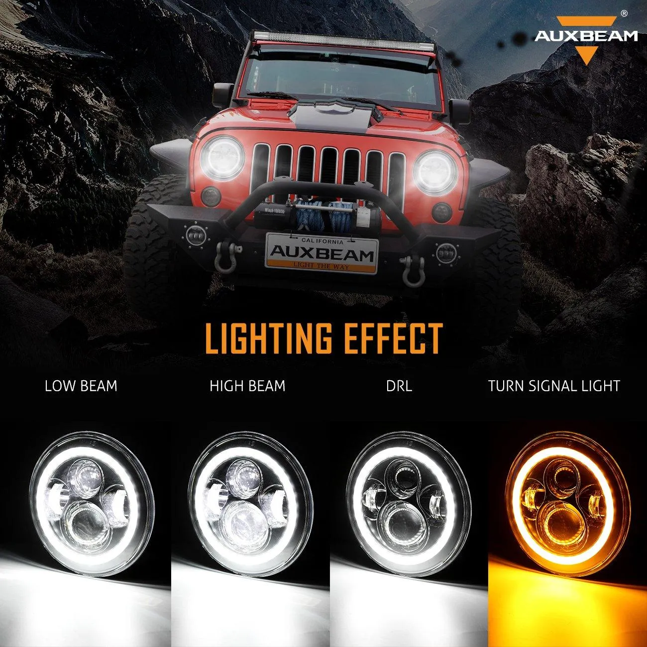 7" LED Halo Headlights   4" Inch LED Fog Lights with DRL   5D-PRO 52" Straight LED Light Bar   Windshield Mounting Brackets   18W Spot Beam Pod Lights Set for for Jeep Wrangler JK