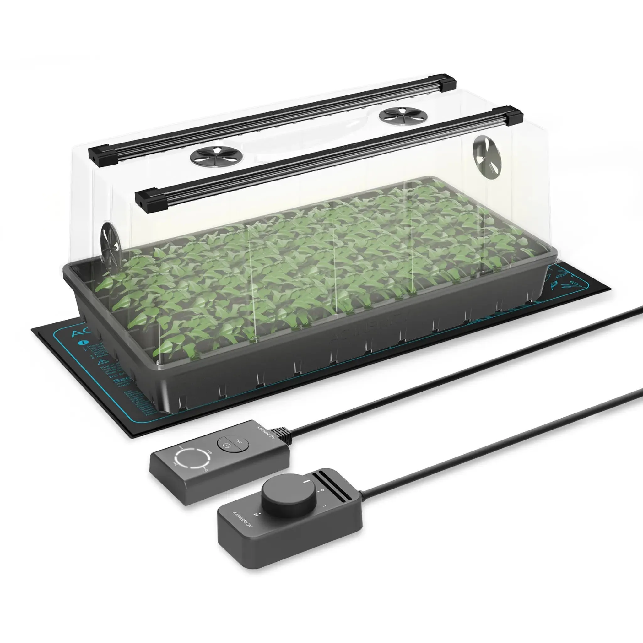 AC Infinity Germination Kit With Seedling Mat and LED Grow Light Bars, 6x12 Cell Tray