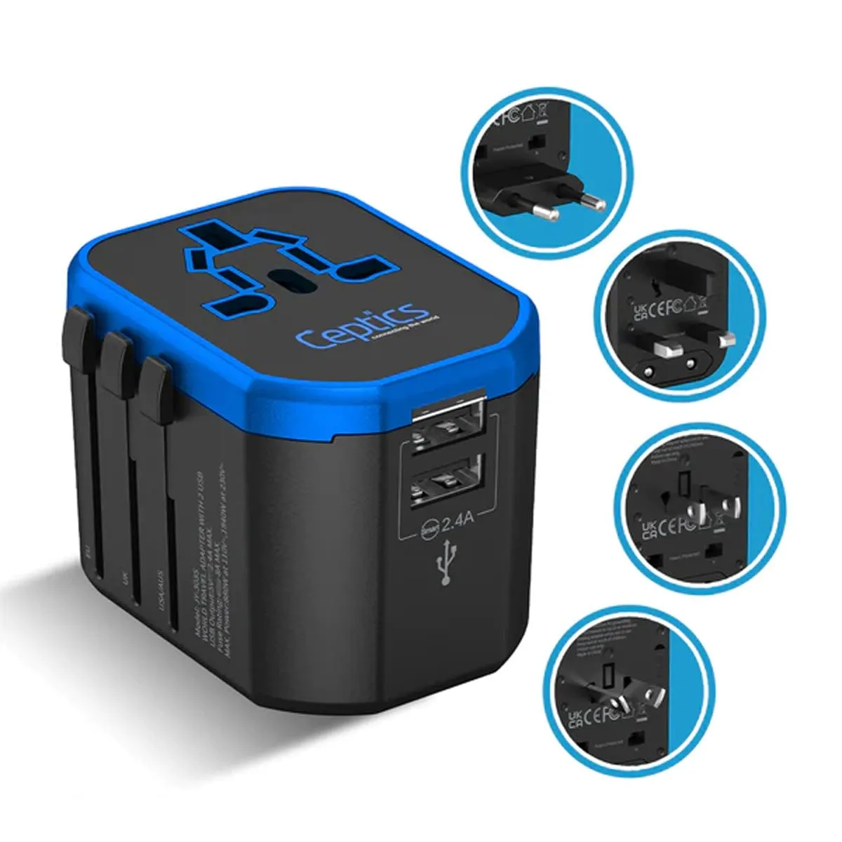 All-In-One International Travel Plug Adapter - 2 USB Ports