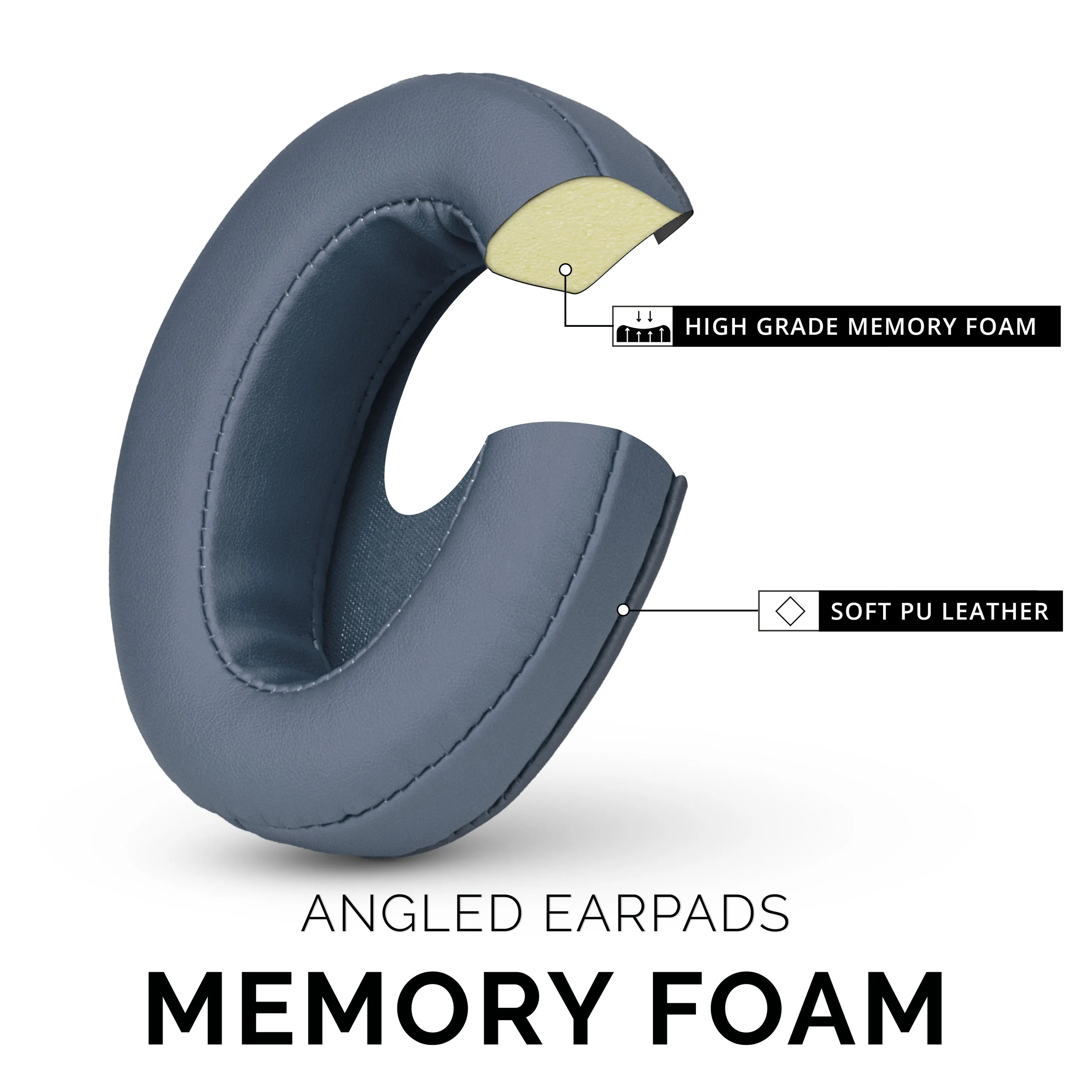 Memory Foam Earpads for Headphones, Angled Oval Design - Enhanced Comfort