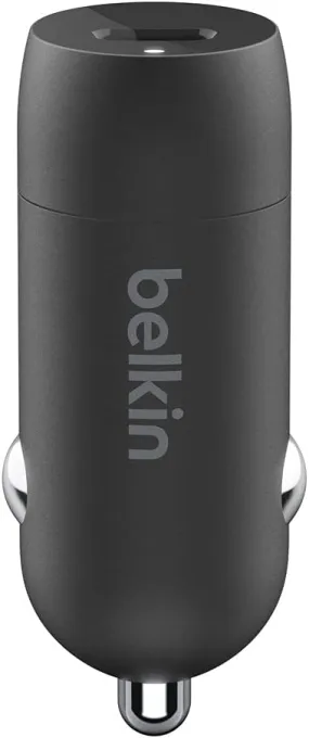 Belkin 20 Watt USB C Car Charger with Fast Charging for Apple iPhone 14, 13, iPad Pro, Samsung Galaxy S22 Ultra & More (Cable Not Included) - Black