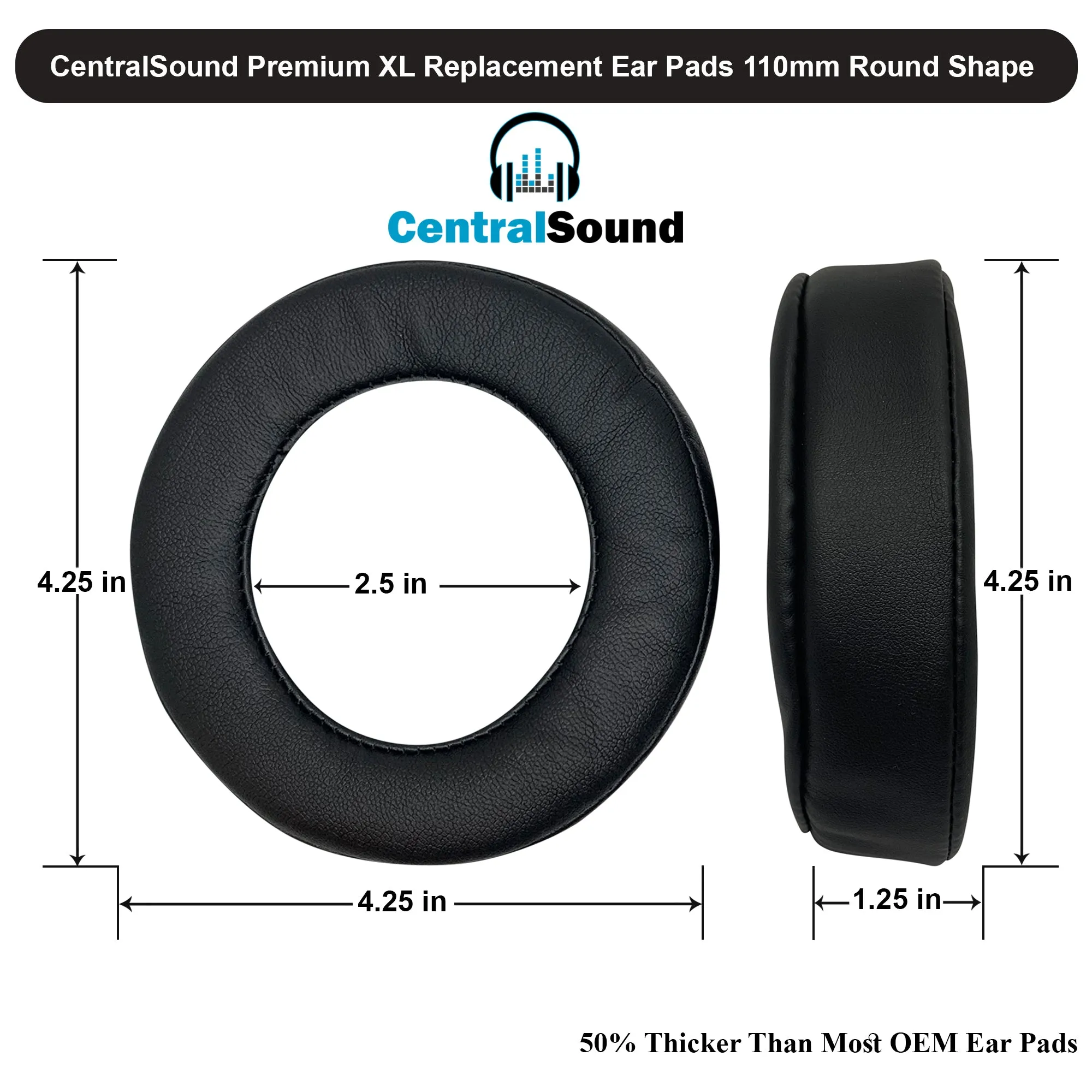 CentralSound Premium Replacement Ear Pad Cushions Round 100mm Soft Protein Leather Memory Foam