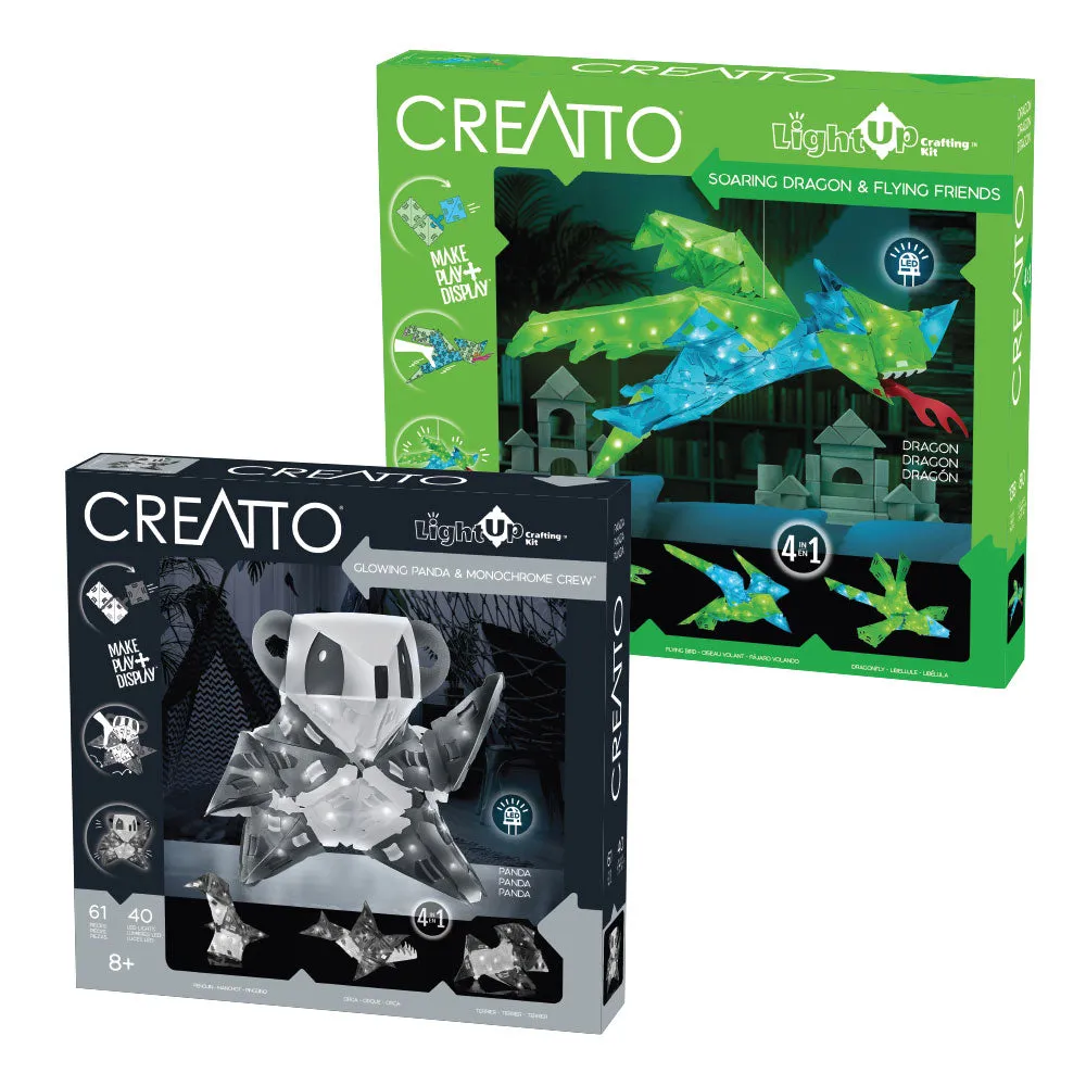 Creatto 2-Pack Bundle: Soaring Dragon & Flying Friends and Glowing Panda & Monochrome Crew