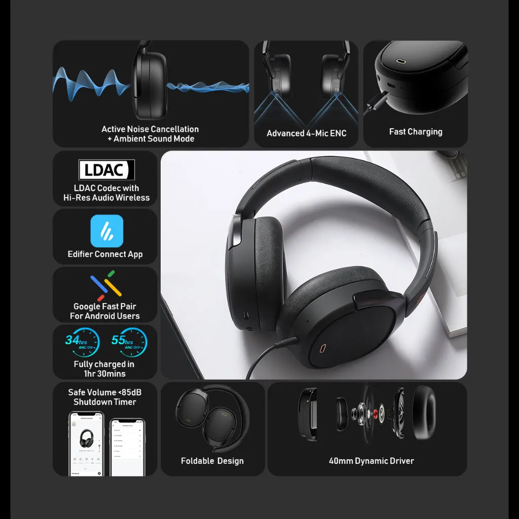 Edifier WH950NB Noise Cancellation Headphones - Bluetooth V5.3 | Hi-Res Audio | LDAC