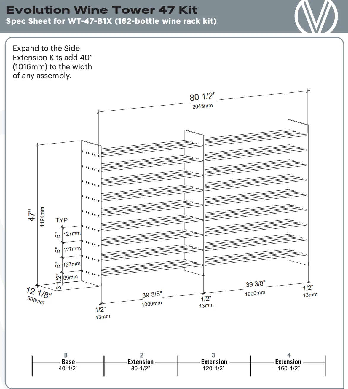 Evolution Freestanding Metal and Acrylic Wine Rack Tower 47 3C (81 - 324 Bottle)