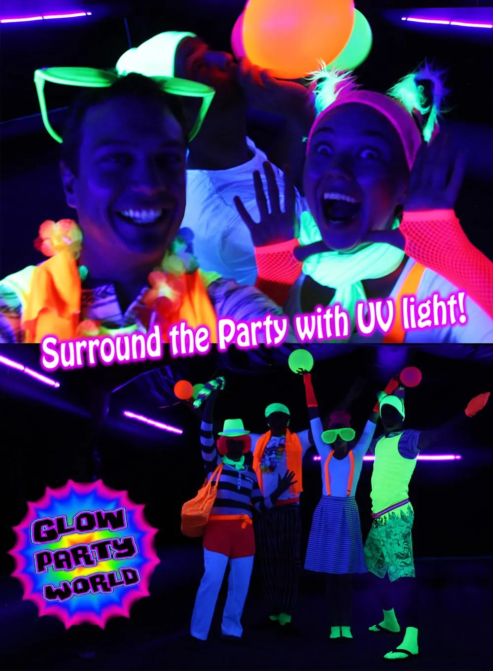 Glow Party Blacklight Led Strip Kit 115w Uv Lights for Big Rooms