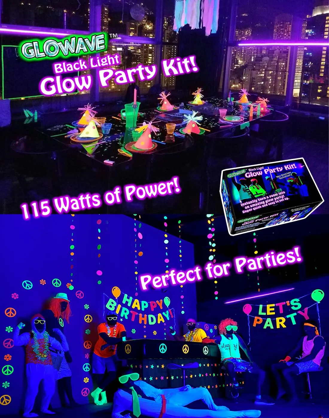 Glow Party Blacklight Led Strip Kit 115w Uv Lights for Big Rooms