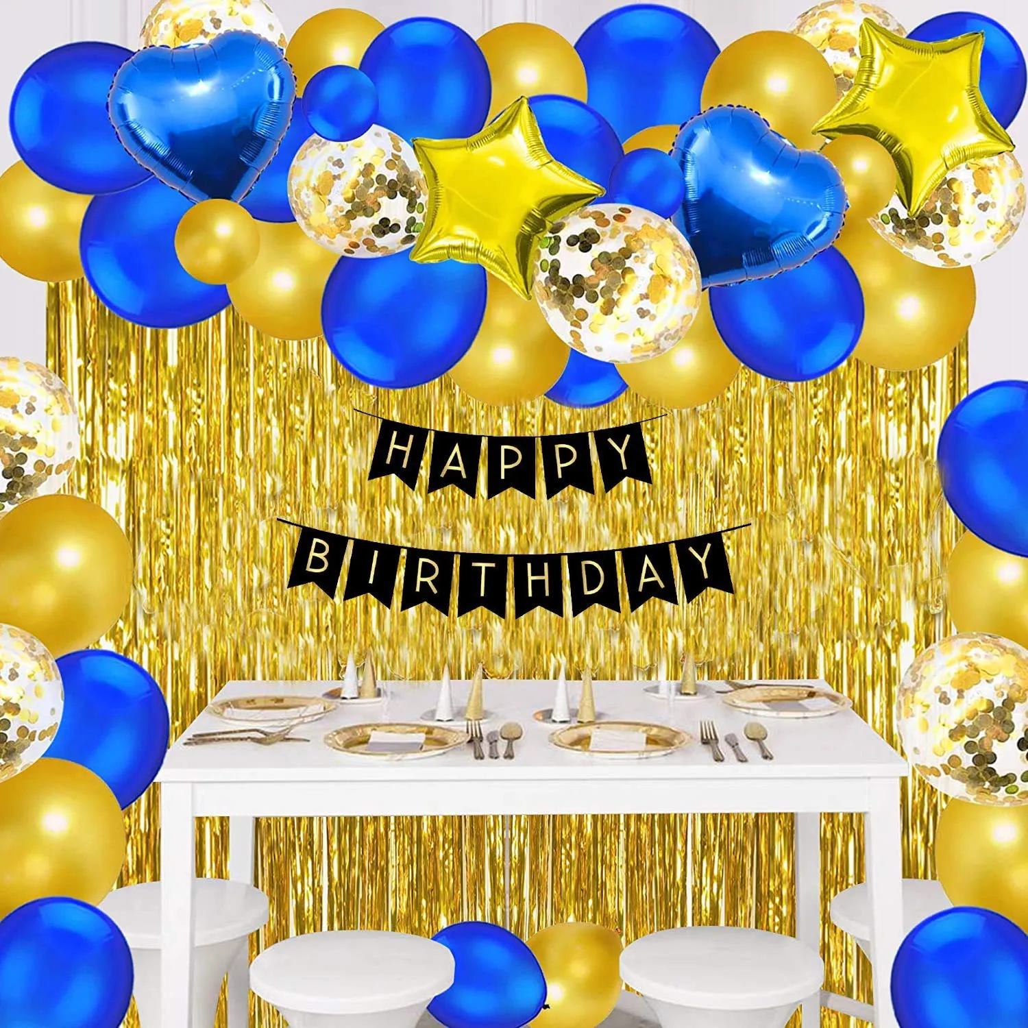 Happy Birthday Golden & Blue 44 Pcs