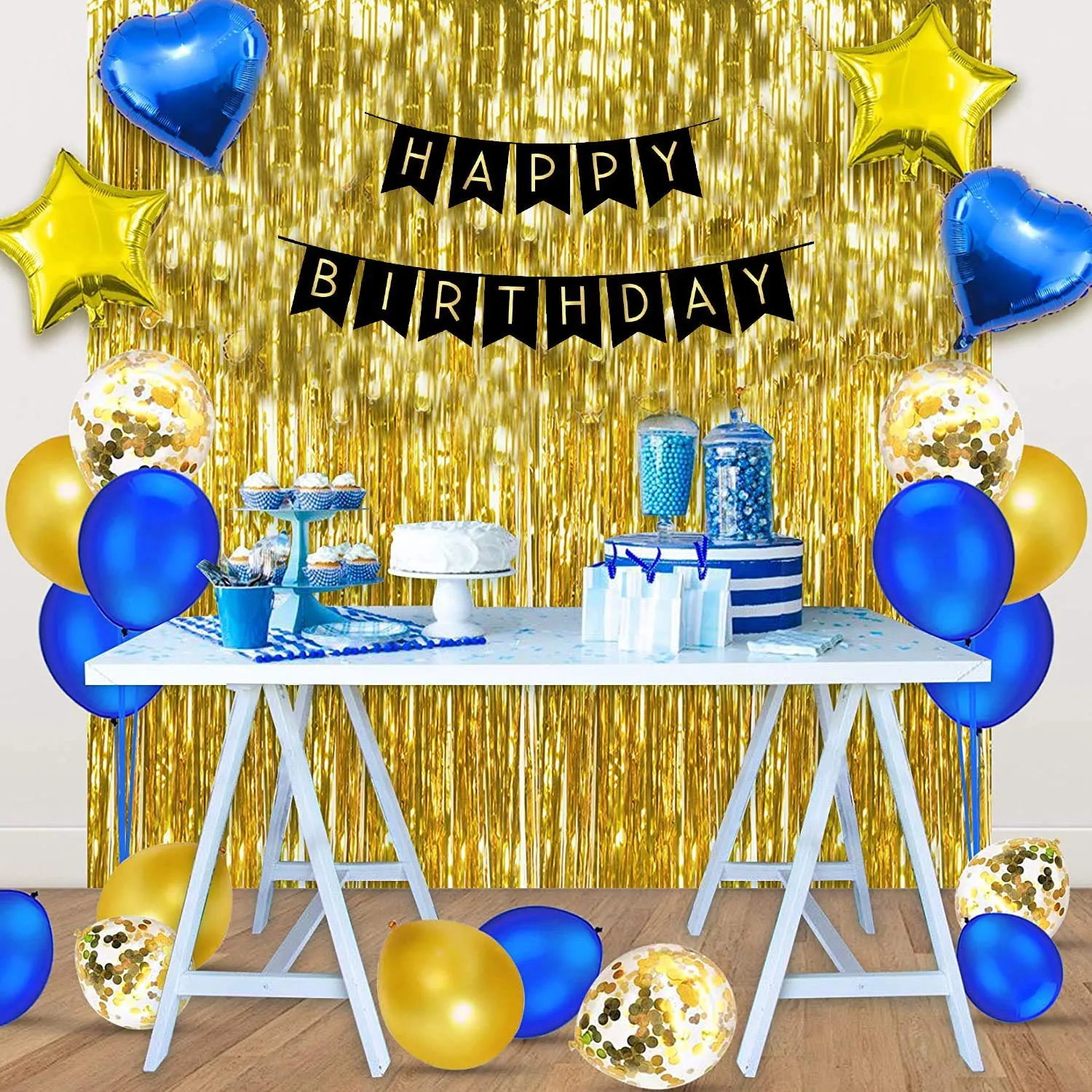 Happy Birthday Golden & Blue 44 Pcs