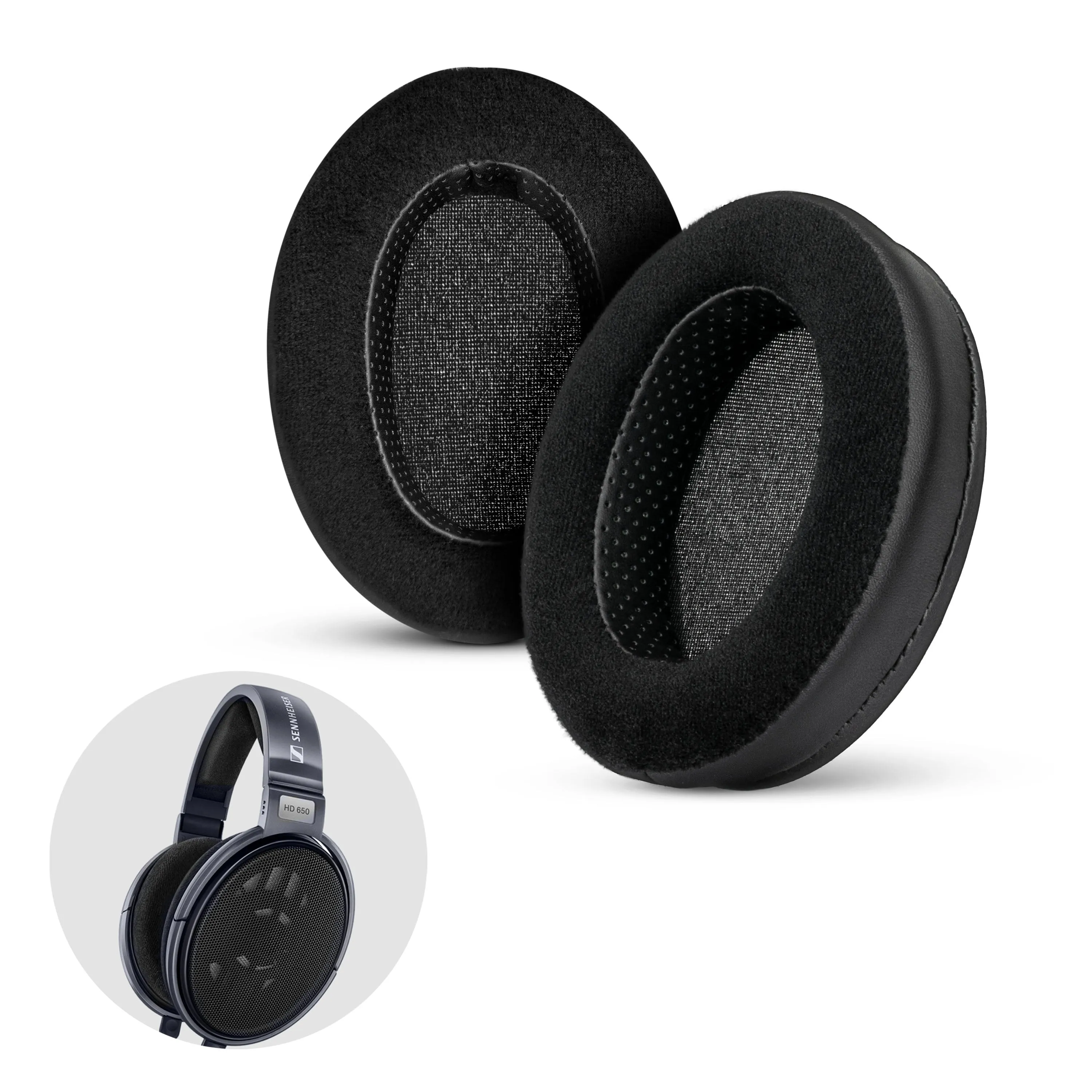 Hybrid Thick Earpads for Sennheiser HD600, HD650, HD660S, HD525, HD535, HD545, & Massdrop HD58X, HD6XX Headphones - Memory Foam with Velour & PU Leather Hybrid Material