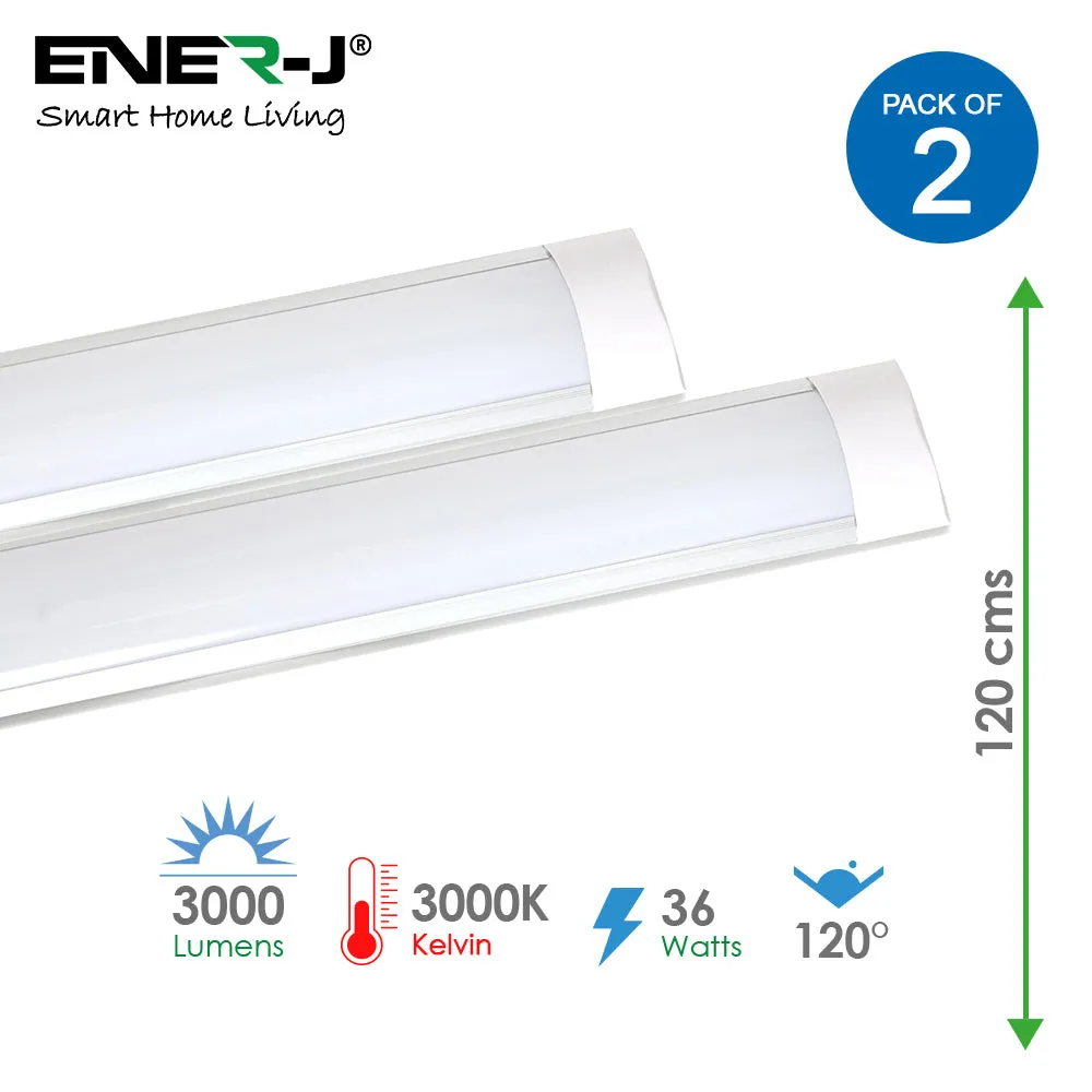 Pack of 2 36W LED Triproof Batten Tube Lights, 120cms, 3000K, IP65 Waterproof, No UV and IR Radiation, Super Bright Tube Light for Kitchen, Living Room, Bathroom, Office, etc.