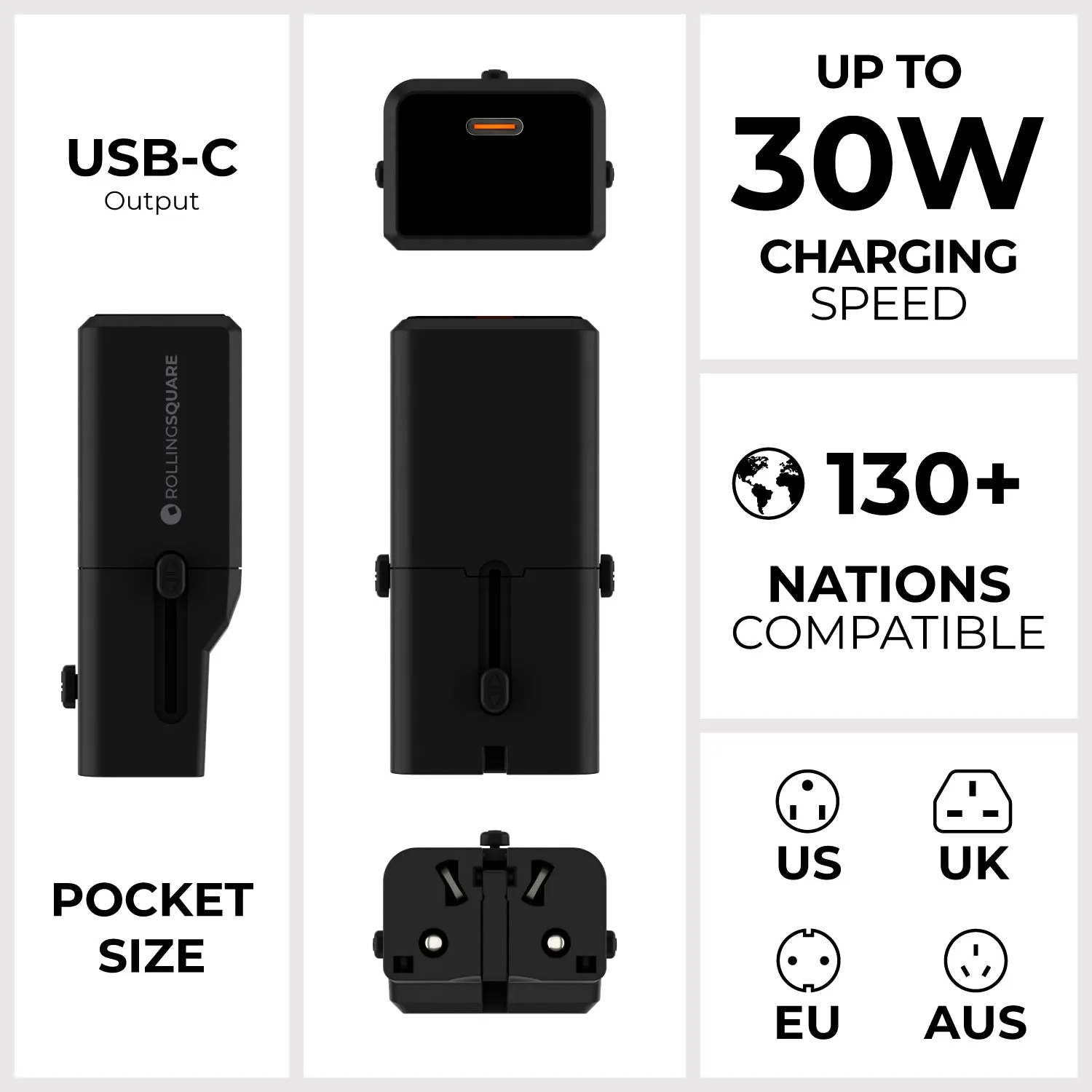 Pocket Travel Charger - US/EU/UK/AU plugs