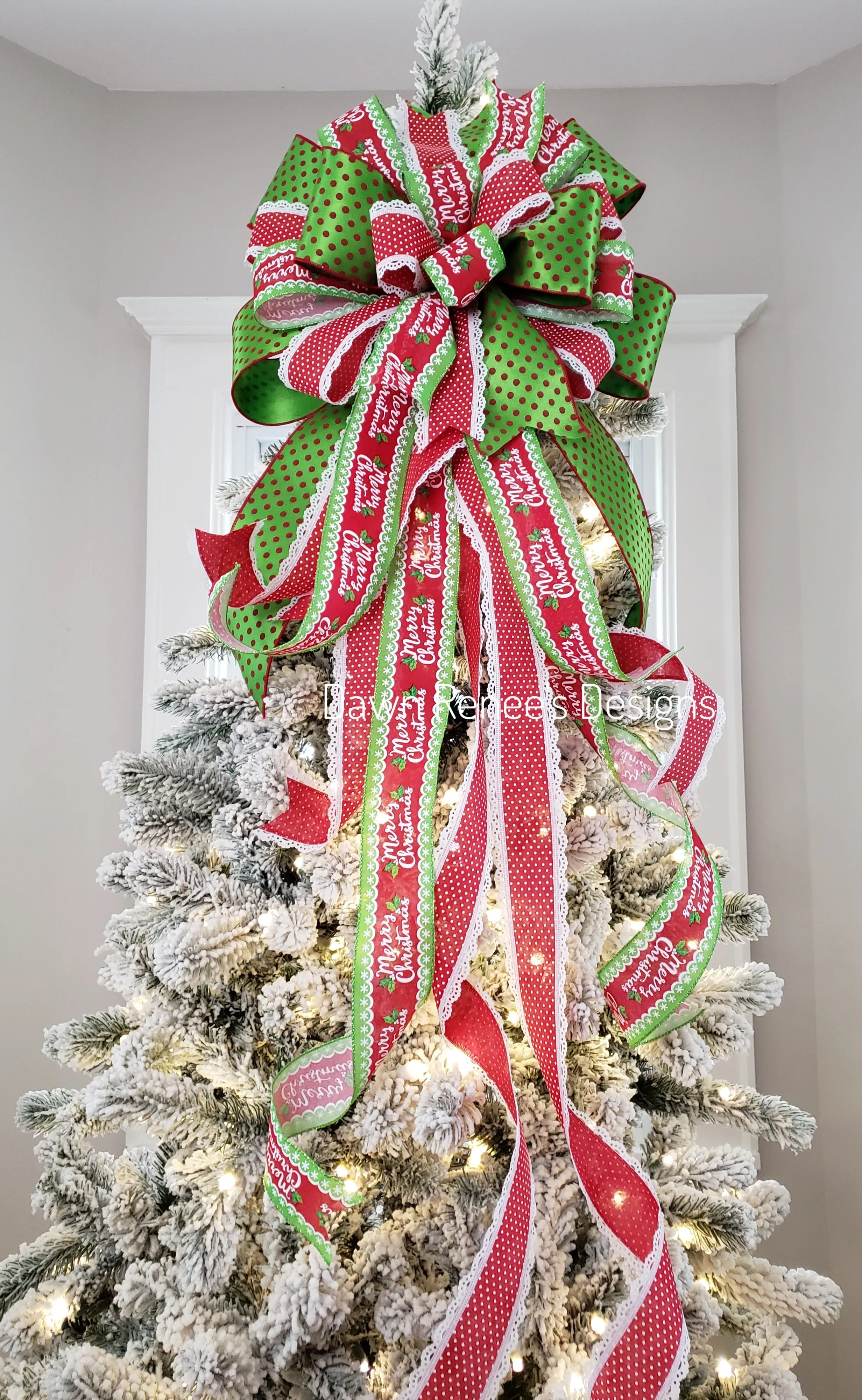 Polka Dot Christmas Tree Bow in Green Red White