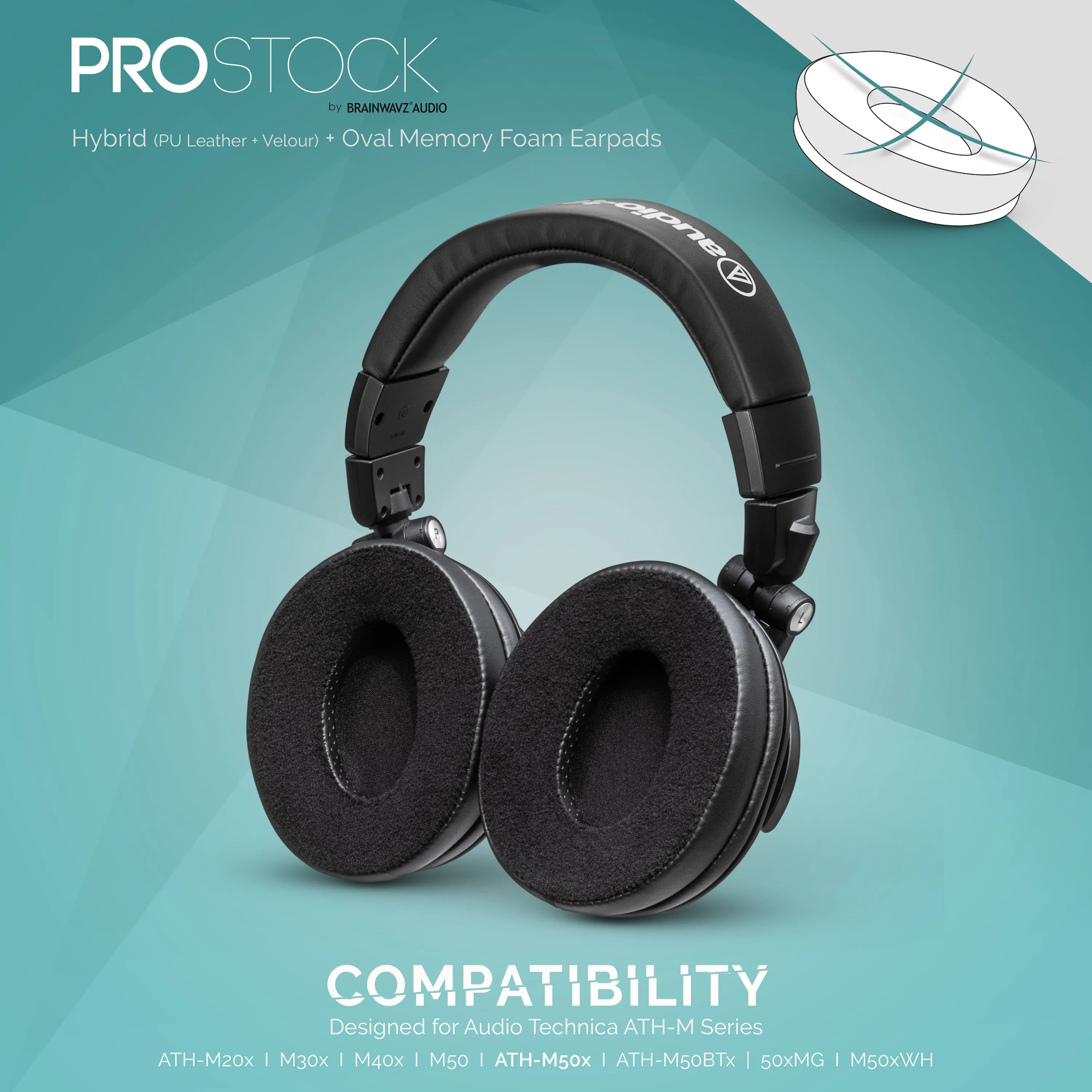 ProStock ATH M50X & M Series Replacement Earpads - Custom Designed Shape with Memory Foam - Hybrid