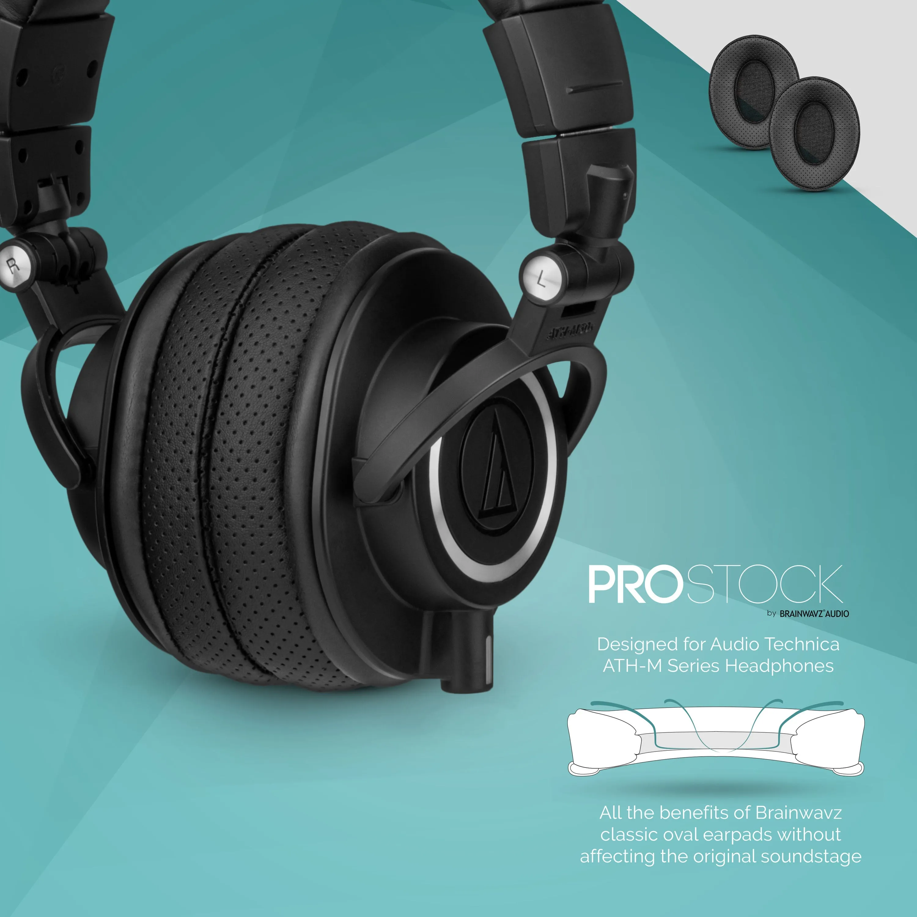 ProStock ATH M50X & M Series Replacement Earpads - Custom Designed Shape with Memory Foam - Perforated