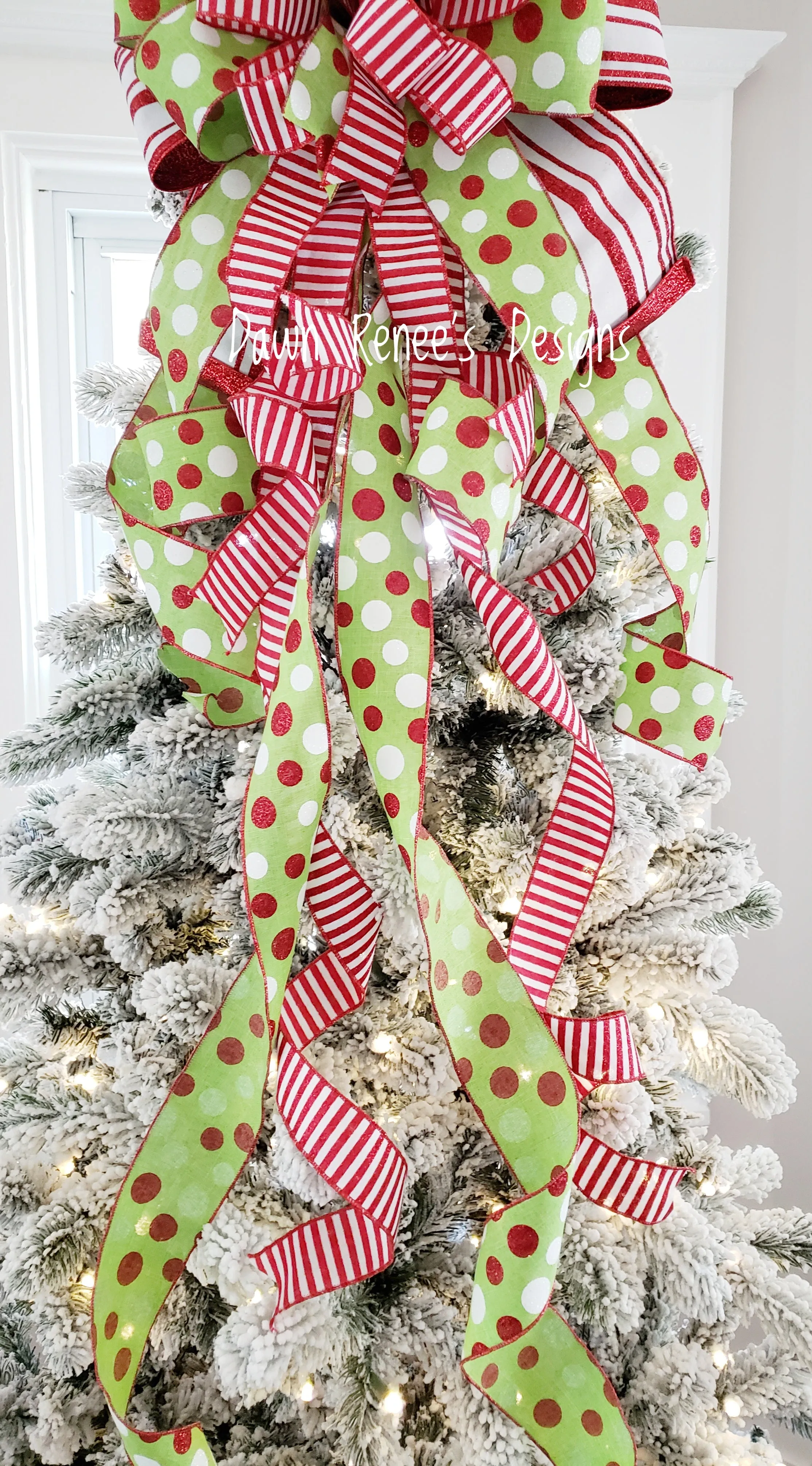 Red White Green Christmas Tree Bow with Long Streamers