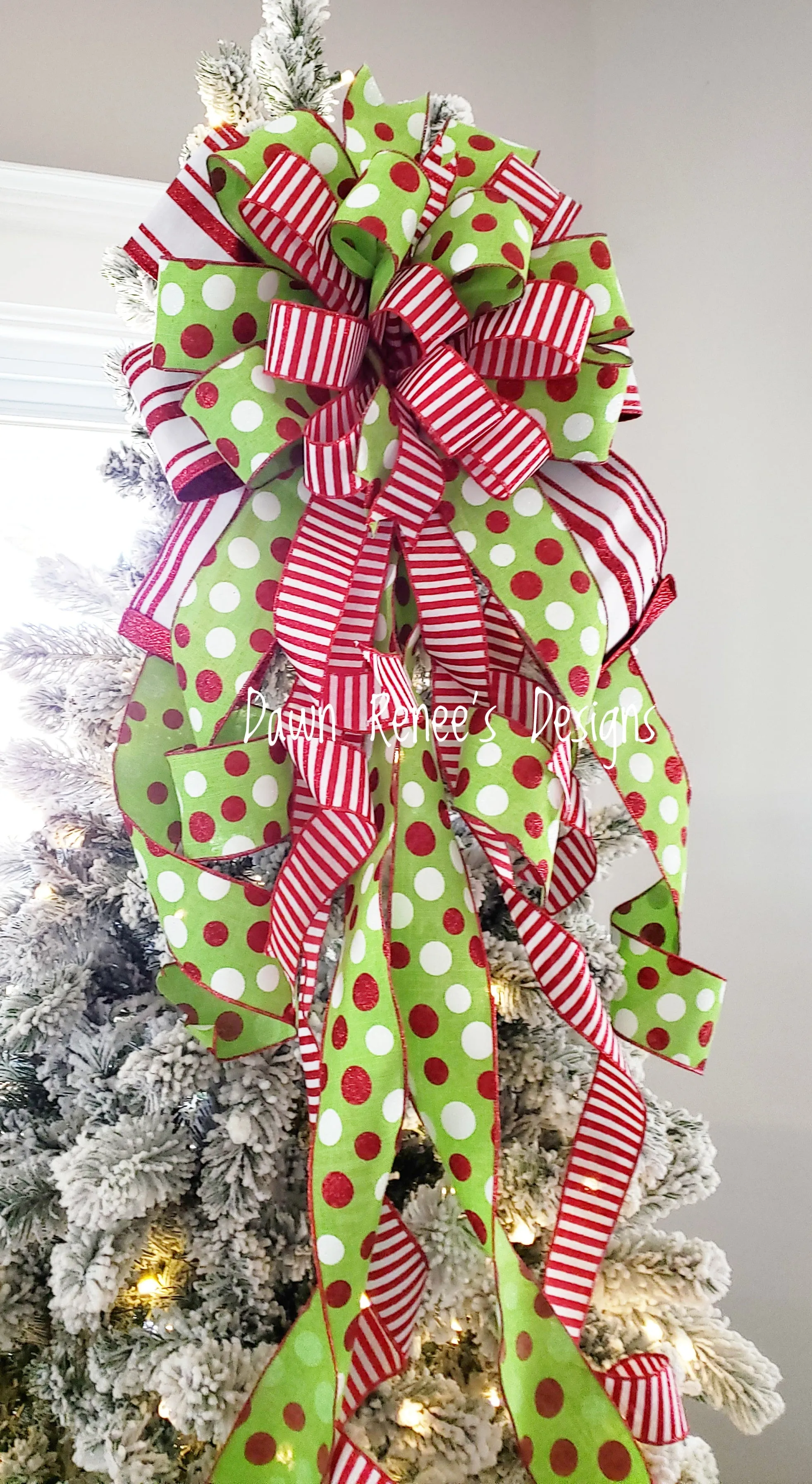 Red White Green Christmas Tree Bow with Long Streamers