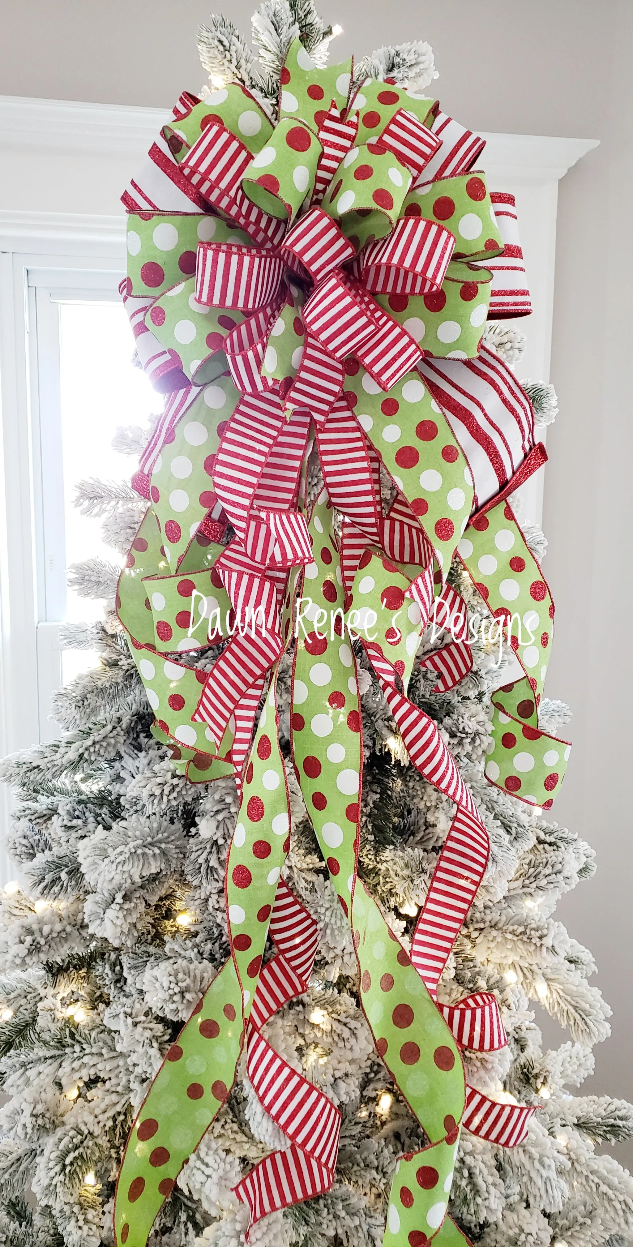 Red White Green Christmas Tree Bow with Long Streamers