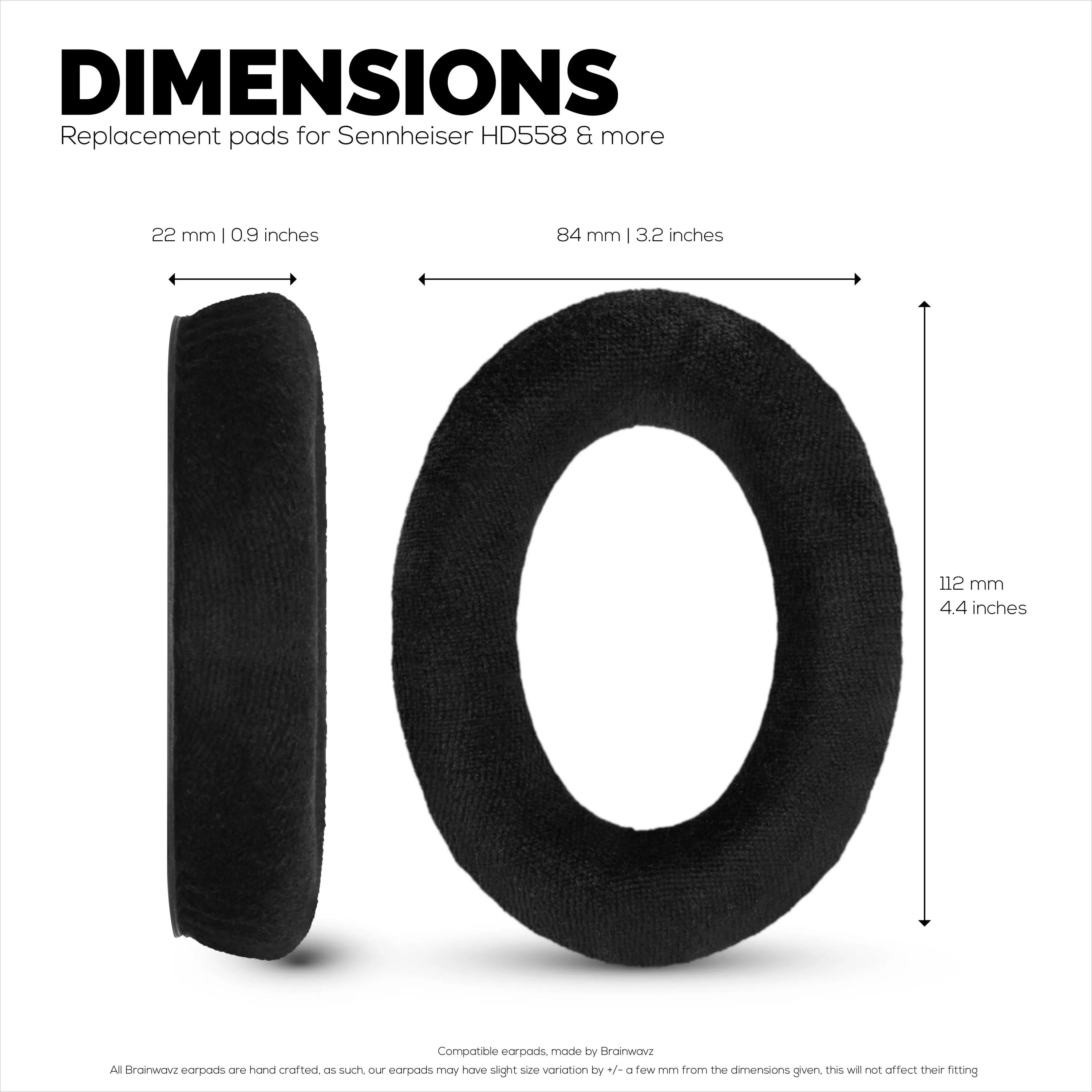 Replacement Earpads for Sennheiser HD598 (CS/SE/SR), HD599, HD558, HD518, HD595, HD569, HD579, HD560S, HD555, HD515, HD559 Headphones, Velour Black