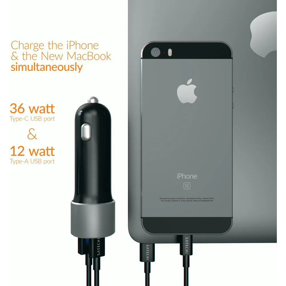 Satechi 72W Space Grey USB-C and USB-A Car Charger - High-Performance and Efficient