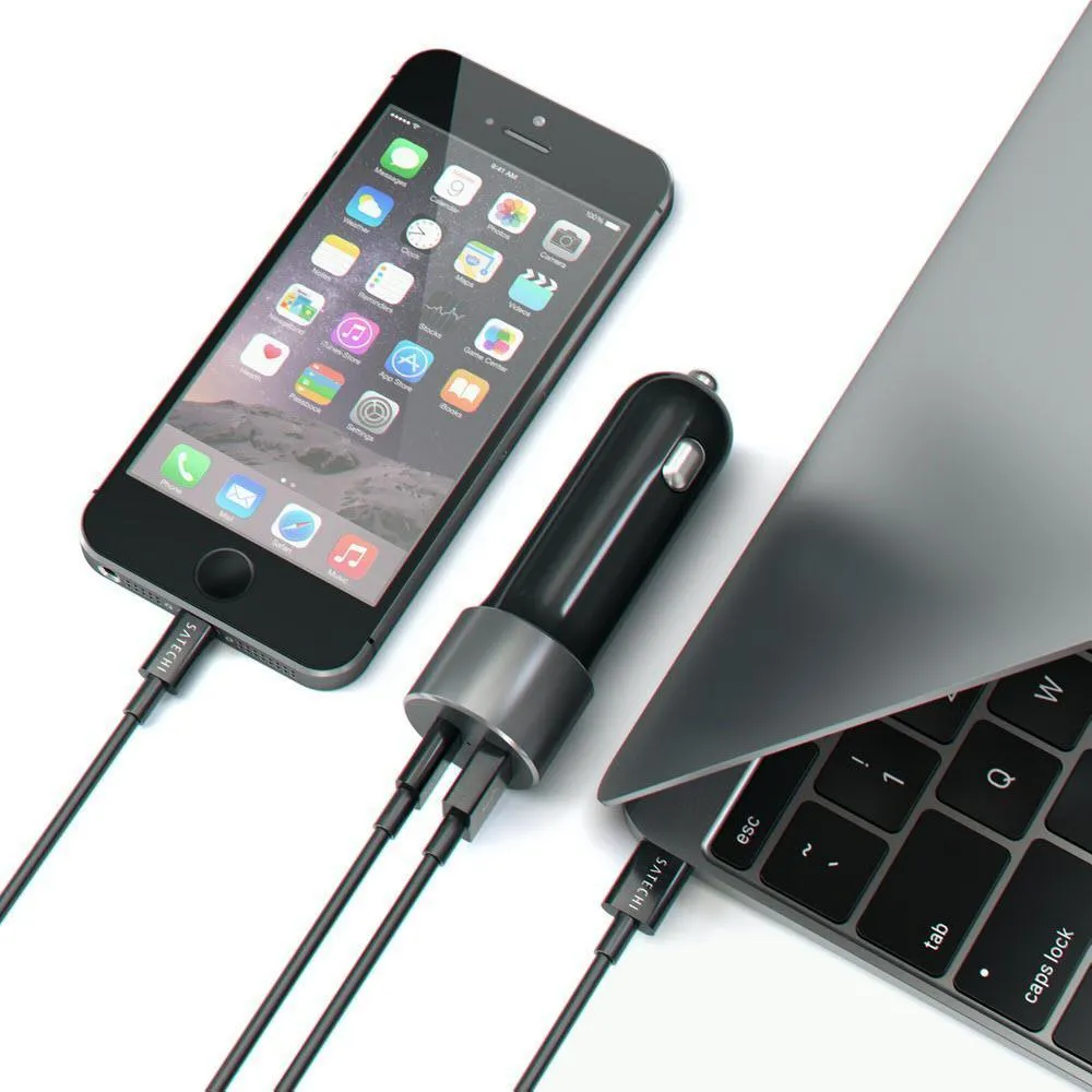 Satechi 72W Space Grey USB-C and USB-A Car Charger - High-Performance and Efficient