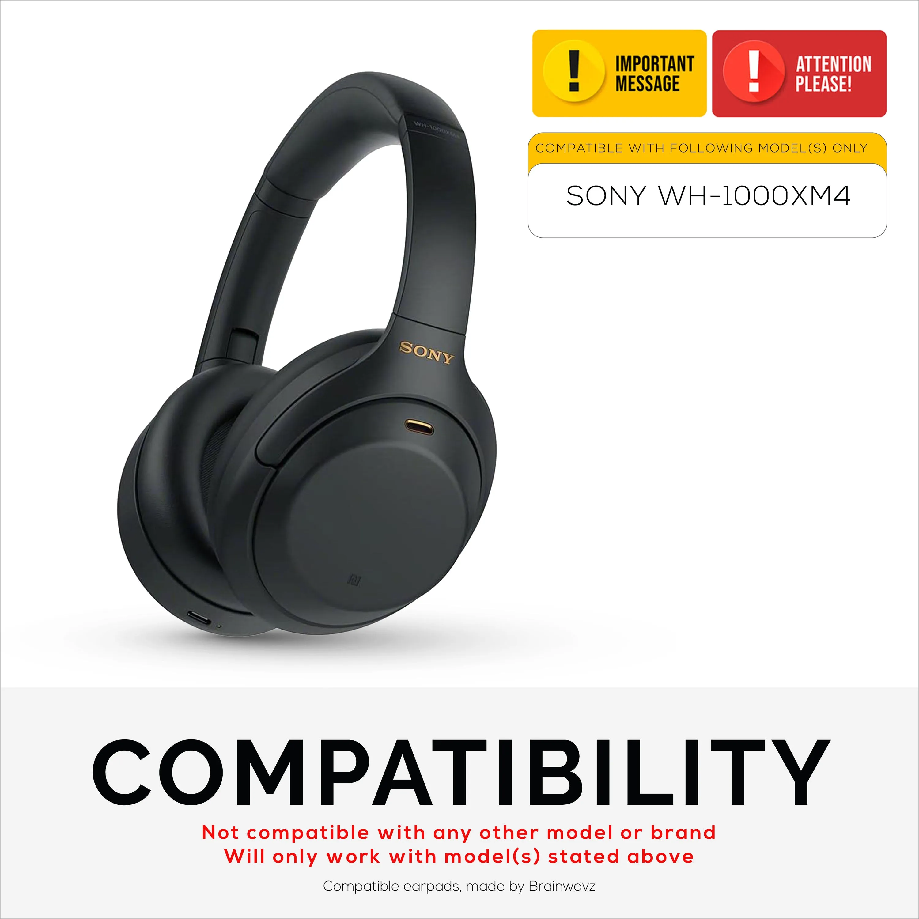 Sony WH-1000XM4 Replacement Earpads - Soft PU Leather & Memory Foam Ear Pad Cushions For Extra Comfort, Easy & Quick Installation