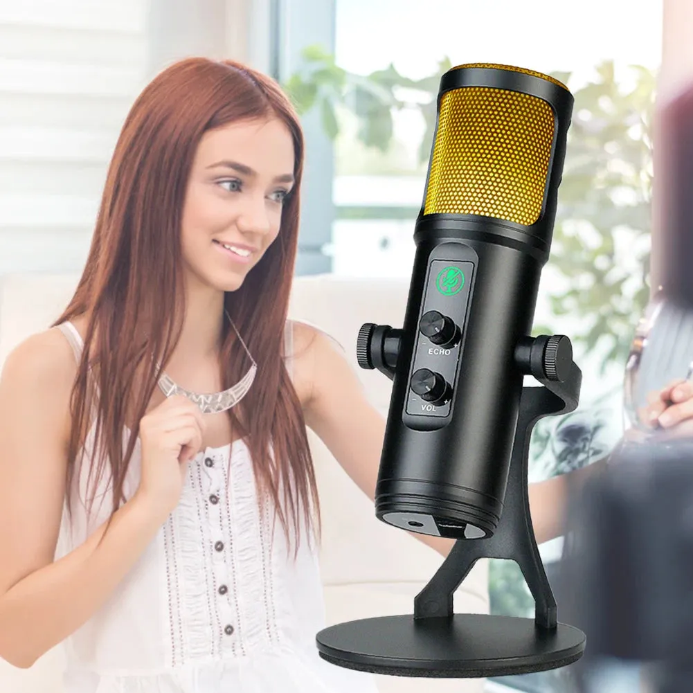 USB Studio Microphone with RGB Light Live Microphone Dynamic for Gaming and Social Recording Streaming