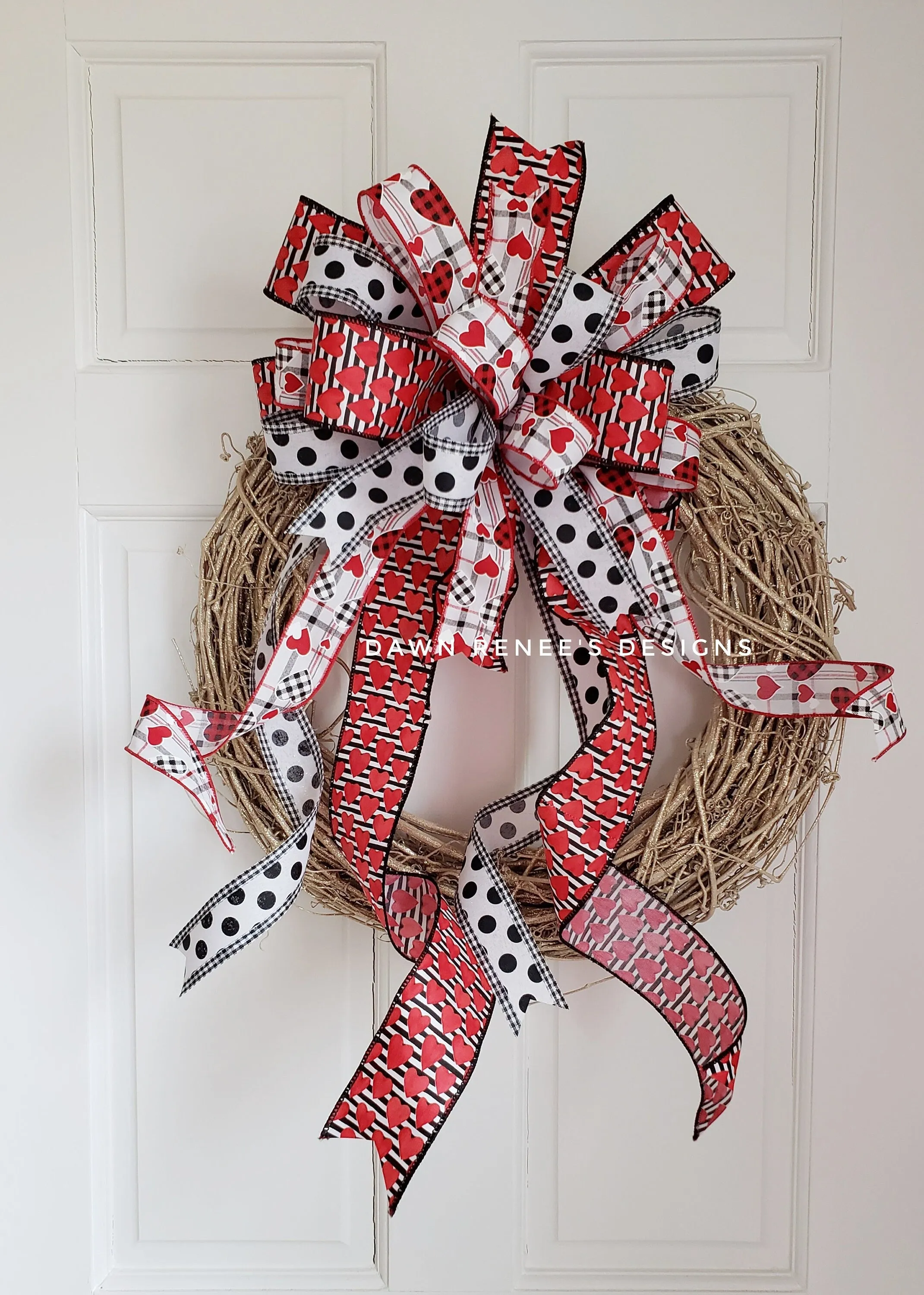 Valentine's Bow for Wreath or Lantern, Red White Black