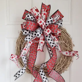 Valentine's Bow for Wreath or Lantern, Red White Black