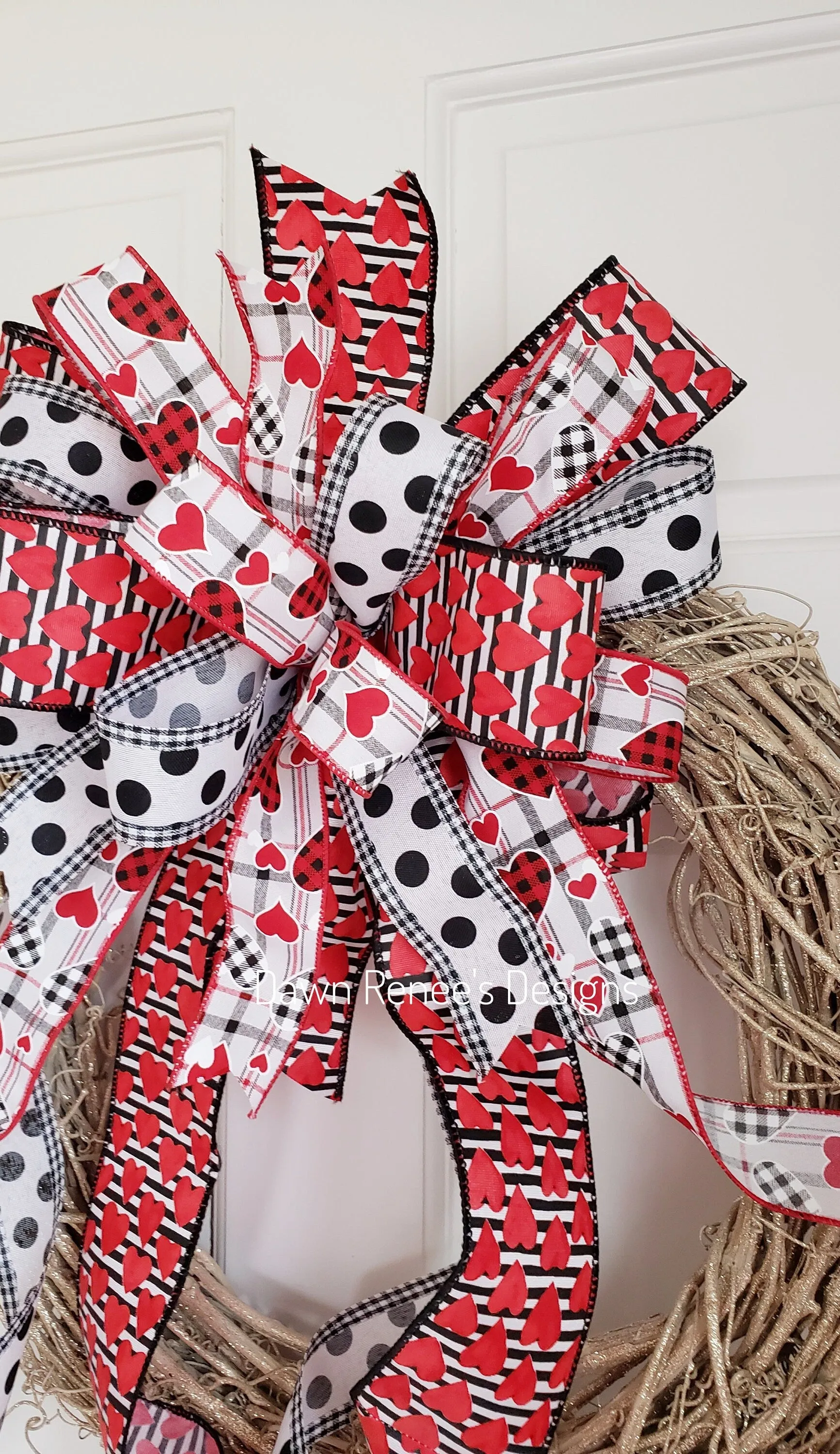 Valentine's Bow for Wreath or Lantern, Red White Black