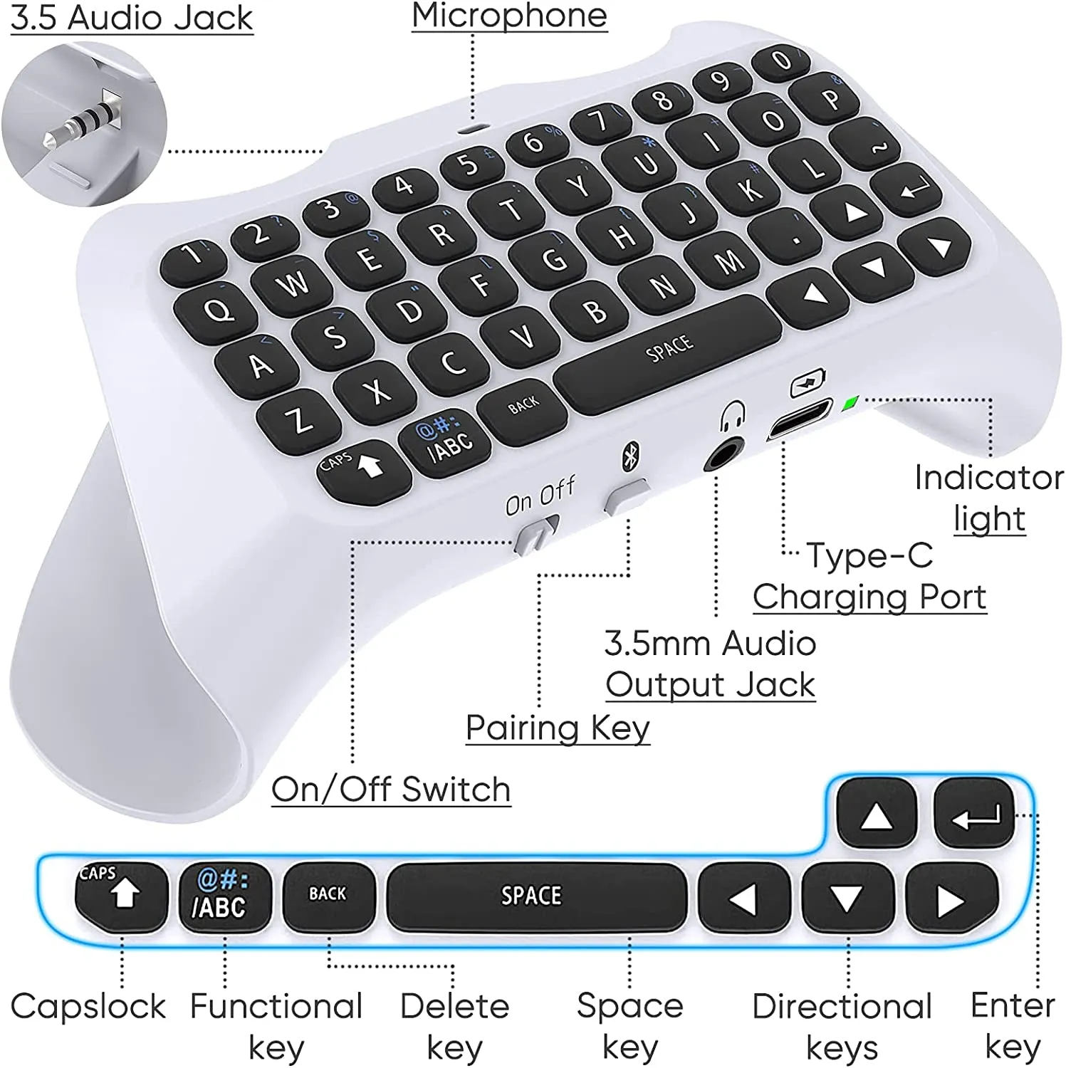 Wireless Controller Keyboard for PS5, Bluetooth 3.0 Mini Portable Gamepad Chatpad with Built-In Speaker & 3.5MM Audio Jack for Playstation 5 Voice Chat Board for Messaging and Gaming Live Chat